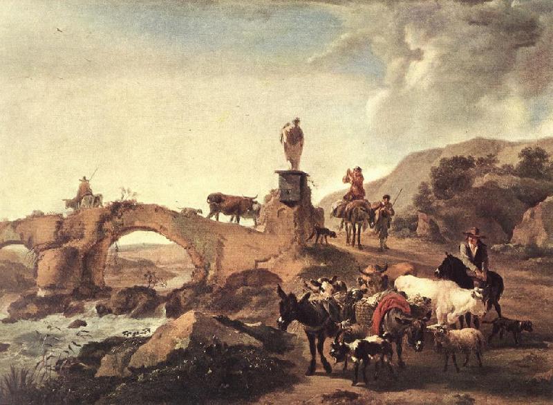BERCHEM, Nicolaes Italian Landscape with Bridge  ddd oil painting picture